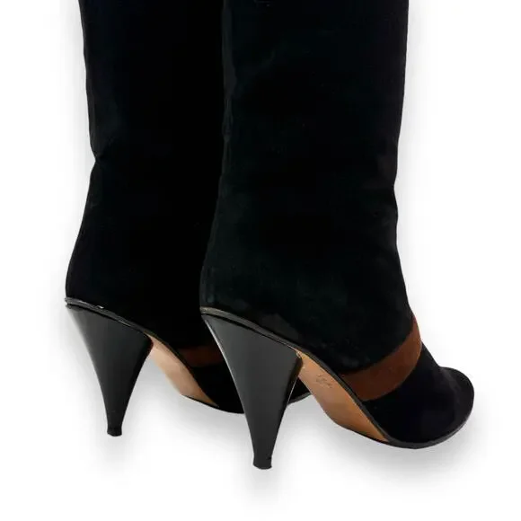 1960's Italian PANCALDI for ERIC COUTURE black and brown suede knee high boots - Picture 5 of 16